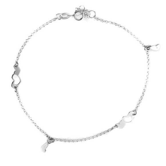 Sterling Silver Minimalist Heart Dangle Anklet - Picture 1 of 6